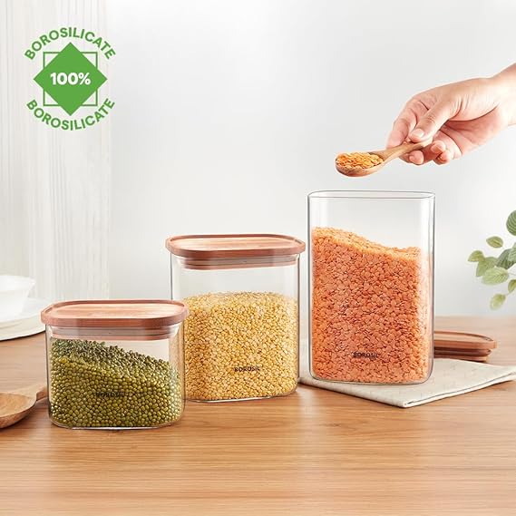 Borosil Borocisicate Glass Storage Jar with Bamboo Lid