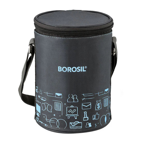 Borosil Carry Fresh Double Wall Stainless Steel Lunch Set WIth Vertical Lunch Bag