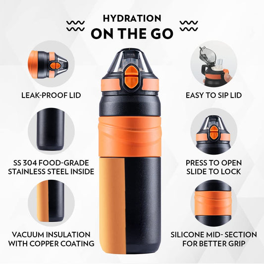 Borosil Hydra Adventure 560 Thermal Vacuum Insulated Bottle with Straw