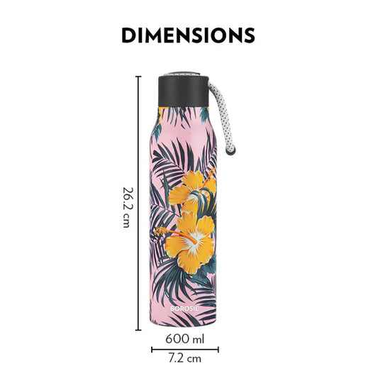 Borosil Hydra Aquasoul Tropical Thermal Vacuum Insulated Bottle 600ml Printed