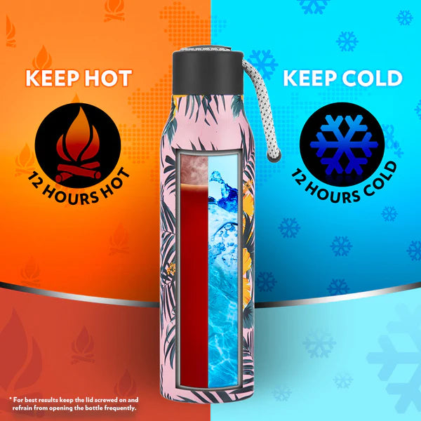 Borosil Hydra Aquasoul Tropical Thermal Vacuum Insulated Bottle 600ml Printed