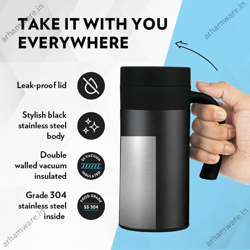 Borosil Hydra Cafe Time 400 Thermal Vacuum Insulated Mug