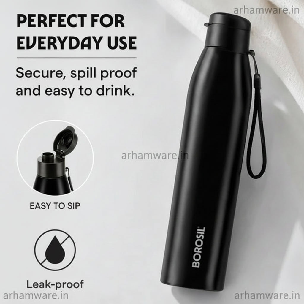 Borosil Hydra Glint 970ml Single Wall Stainless Steel Bottle