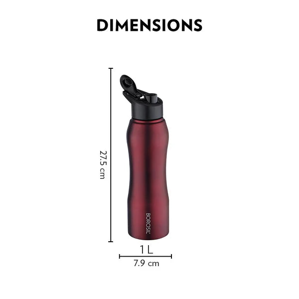 Borosil Hydra Grip-N-Sip 1000ml Stainless Steel Bottle