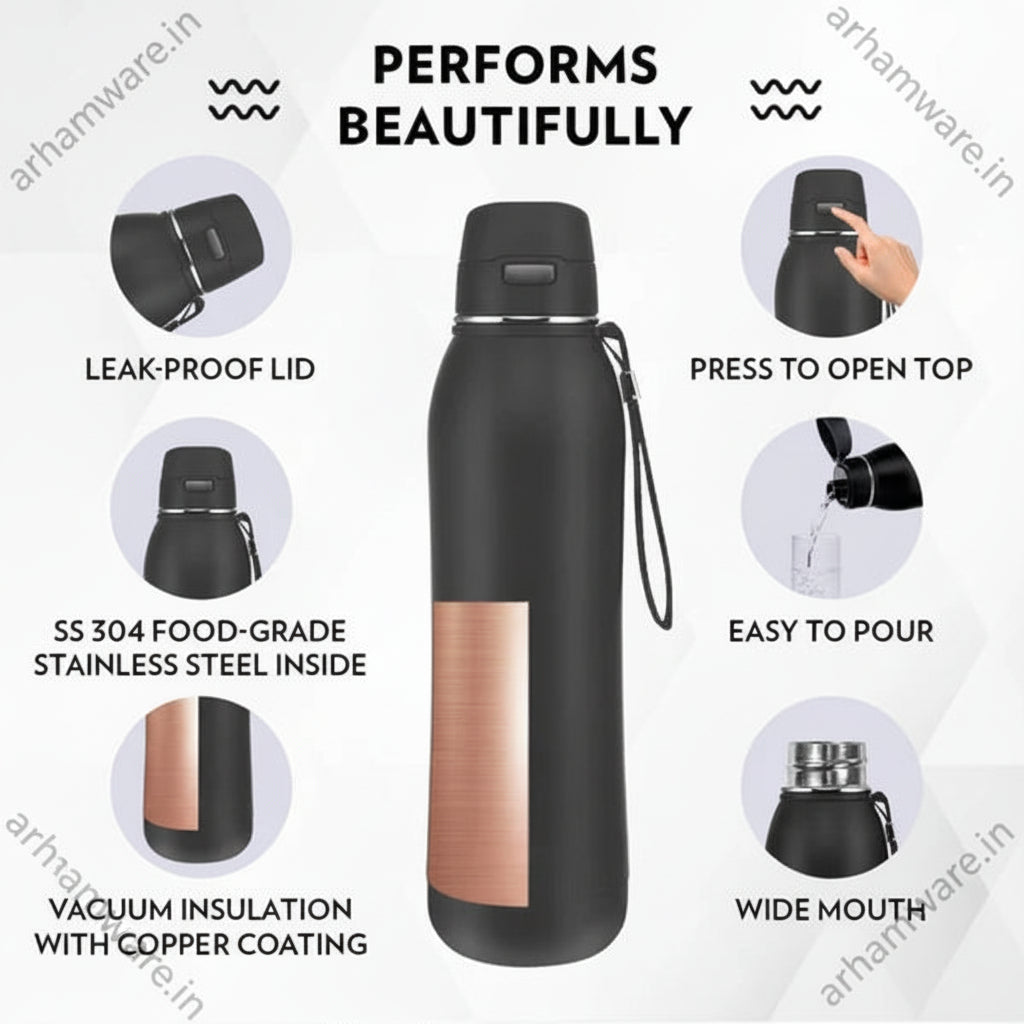 Borosil Hydra Rivera 800 Thermal Vacuum Insulated Bottle with Push Button Flip Cap