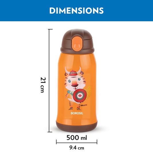 Borosil Hydra Kids Thermal Vacuum Insulated Bottle 500ml with Straw