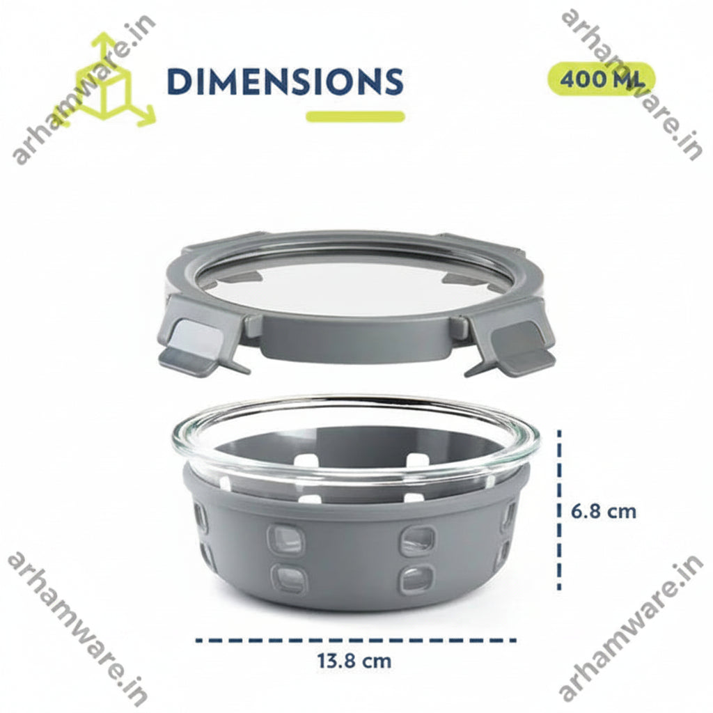 Borosil Klip n Store Plus Round Borosilicate Glass Container & Lid