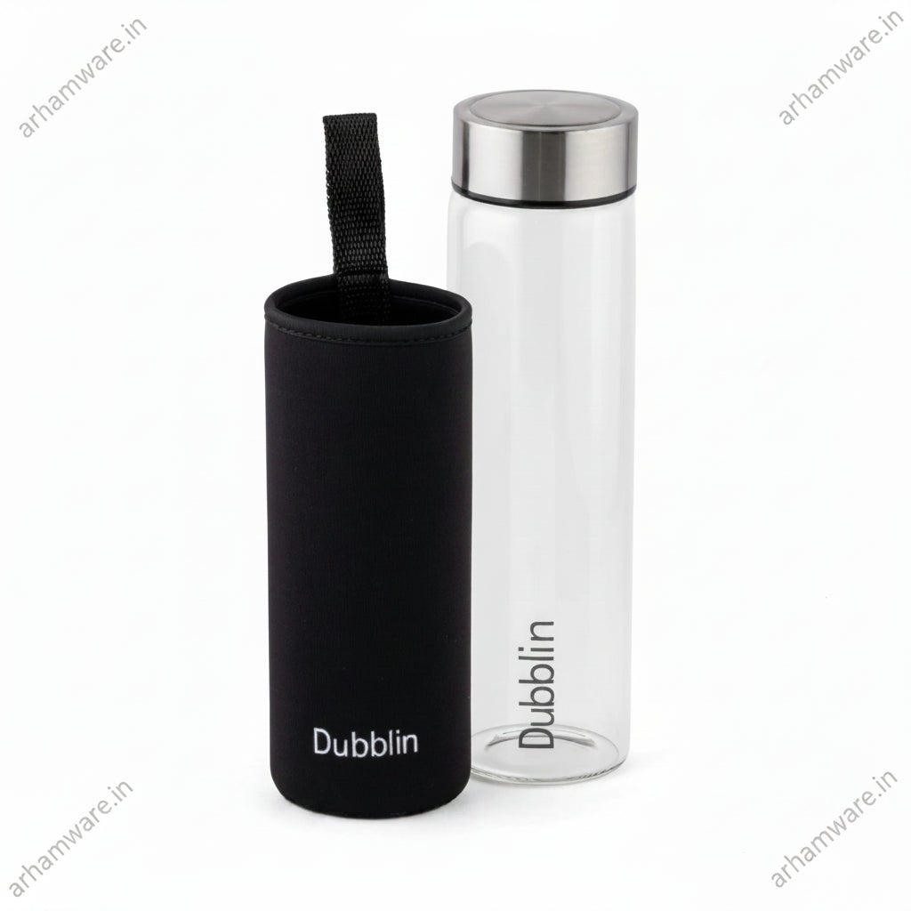 Dubblin Stream 600ml Slim Borosilicate Glass Bottle With Bag