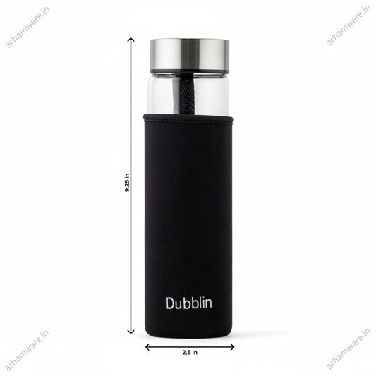 Dubblin Stream 600ml Slim Borosilicate Glass Bottle With Bag