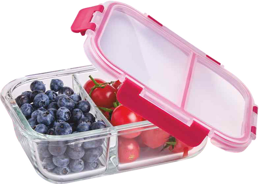 Dubblin Double Deal 2 Partition Borosilicate Glass Lunch Box 580ml