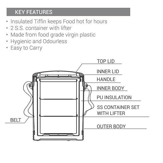 Milton Econa II Stainless Steel with 3*300ml Stackable Lunch Container and Outer Case