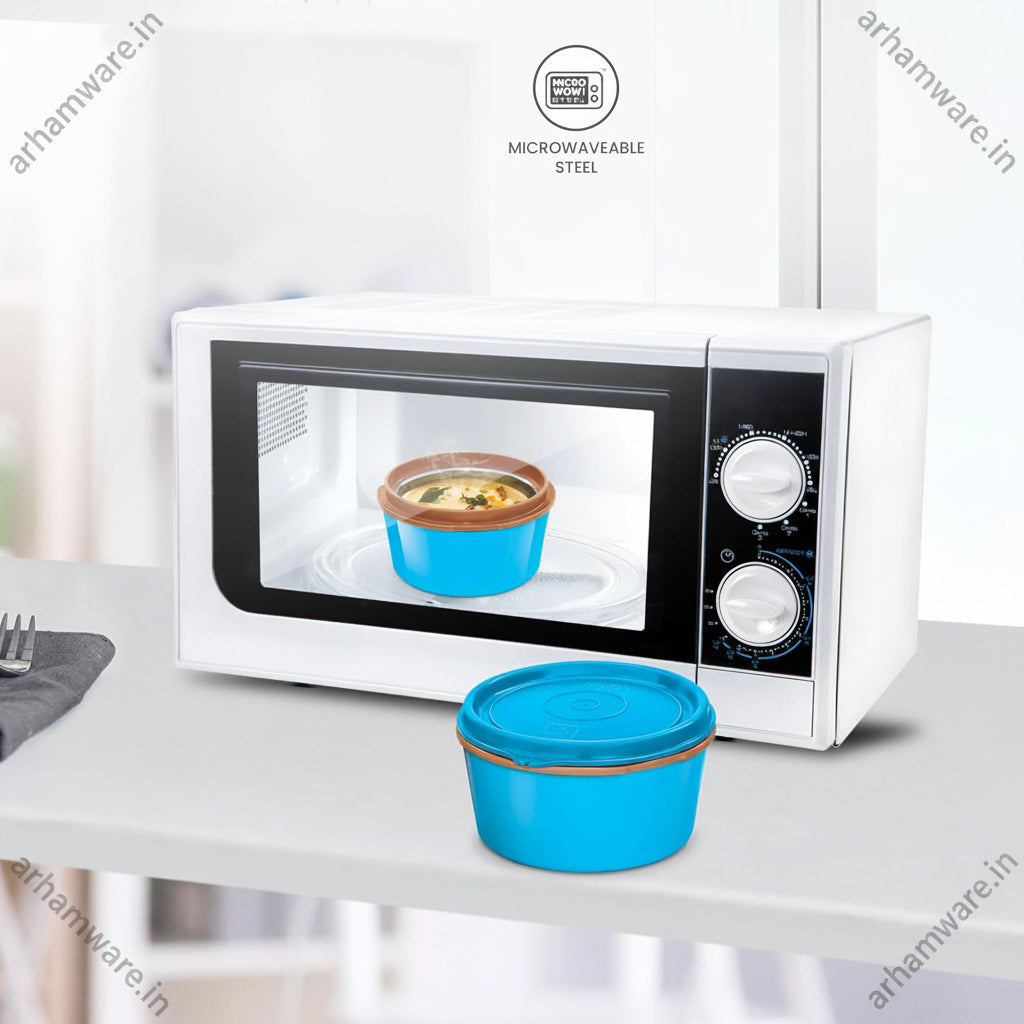Milton Flexi Tiffin 3+1 Set Of 4 Outside Plastic Inside Stainless Steel Microwavable Container with Bag