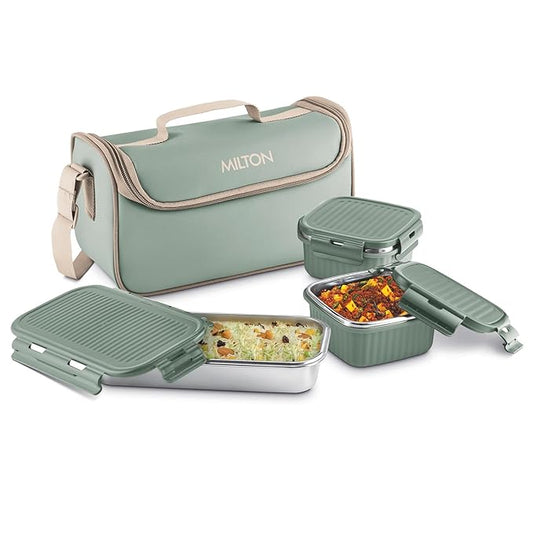 Milton Lush Lunch Set of 3 (2 square Microwavable) Containers with Bag