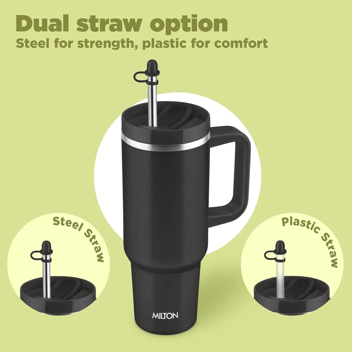 Milton Malmo 1200 Thermal Vacuum Insulated Mug with Stainless Steel Straw (Twin Flow: Gulper Plus Straw Sipper)