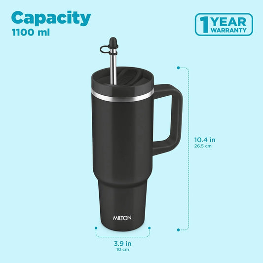 Milton Malmo 1200 Thermal Vacuum Insulated Mug with Stainless Steel Straw (Twin Flow: Gulper Plus Straw Sipper)