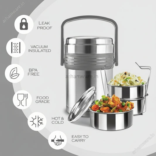 Milton Opus 3 Thermal Vacuum Insulated Tiffin Box Set of 3