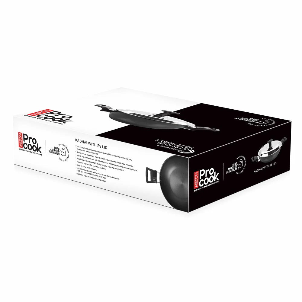 Milton Procook Hard Anodised Kadai with ss Lid