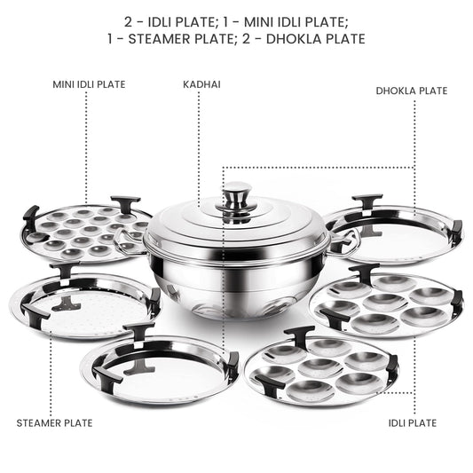 Milton Procook Stainless Steel Sandwich Bottom Multi-Kadhai with Lid and 6 Attachments