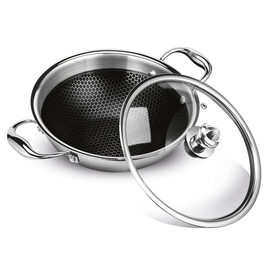 Milton Procook Tri-ply Hexa Tech Kadhai with Glass Lid (Honey Comb Non Stick Structure)
