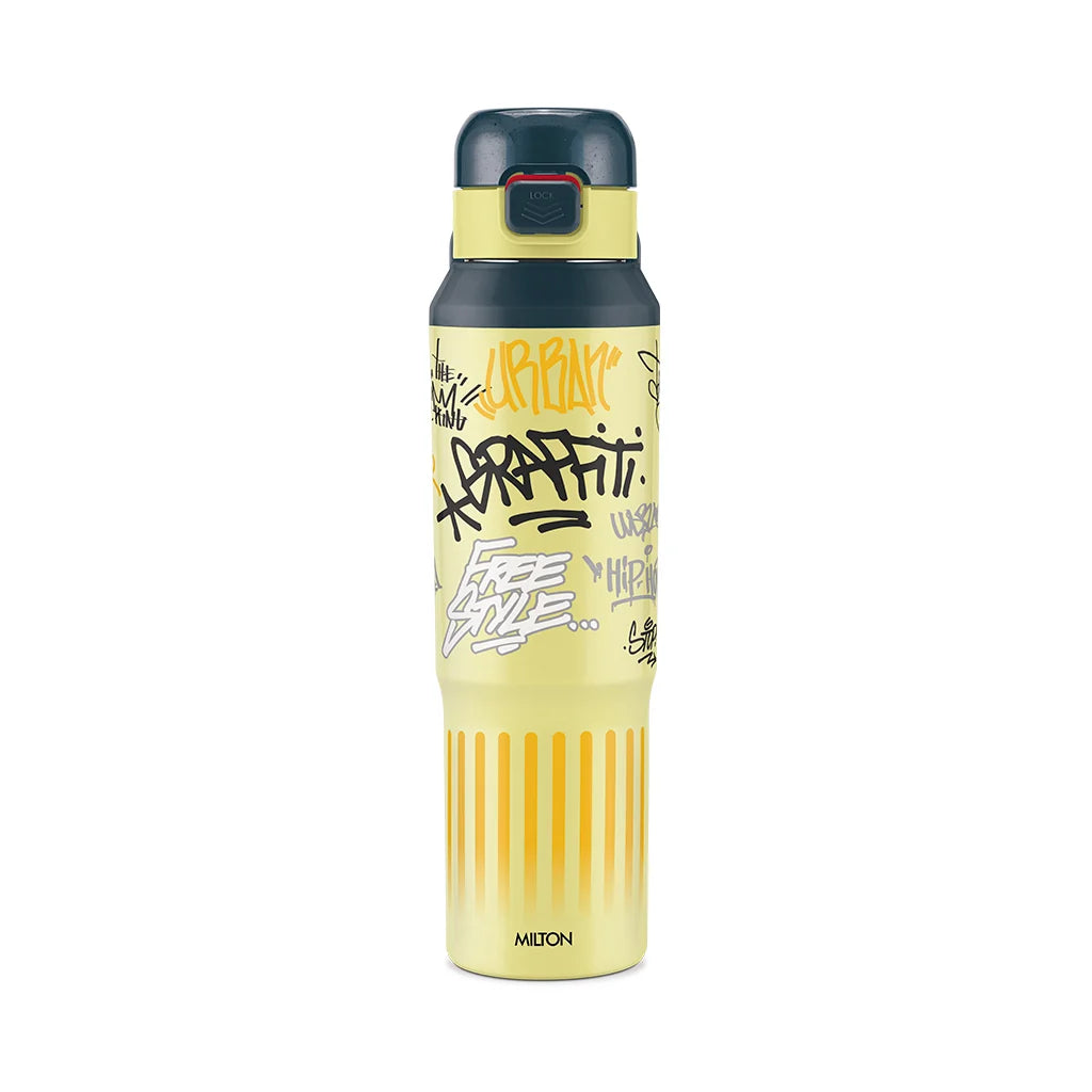 Milton Steel Helio 900 Stainless Steel Bottle - Outside Plastic Inside Stainless Steel (Twin Flow: Gulper Plus Straw Sipper)