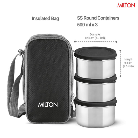 Milton Stack Pack 3 Lunch Set with 3 Stainless Steel Containers and Bag
