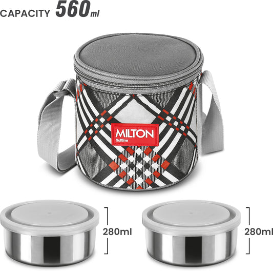 Milton Steel Treat 2 Stainless Steel Lunch Set with 2 Stainless Steel Containers and Bag
