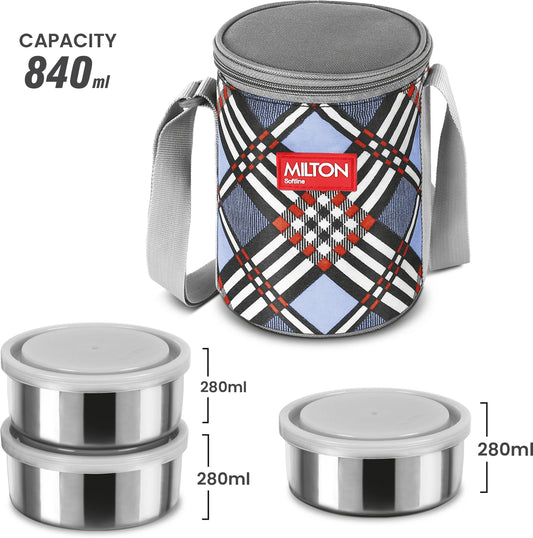 Milton Steel Treat 3 Lunch Set with 3 Stainless Steel Containers and Bag