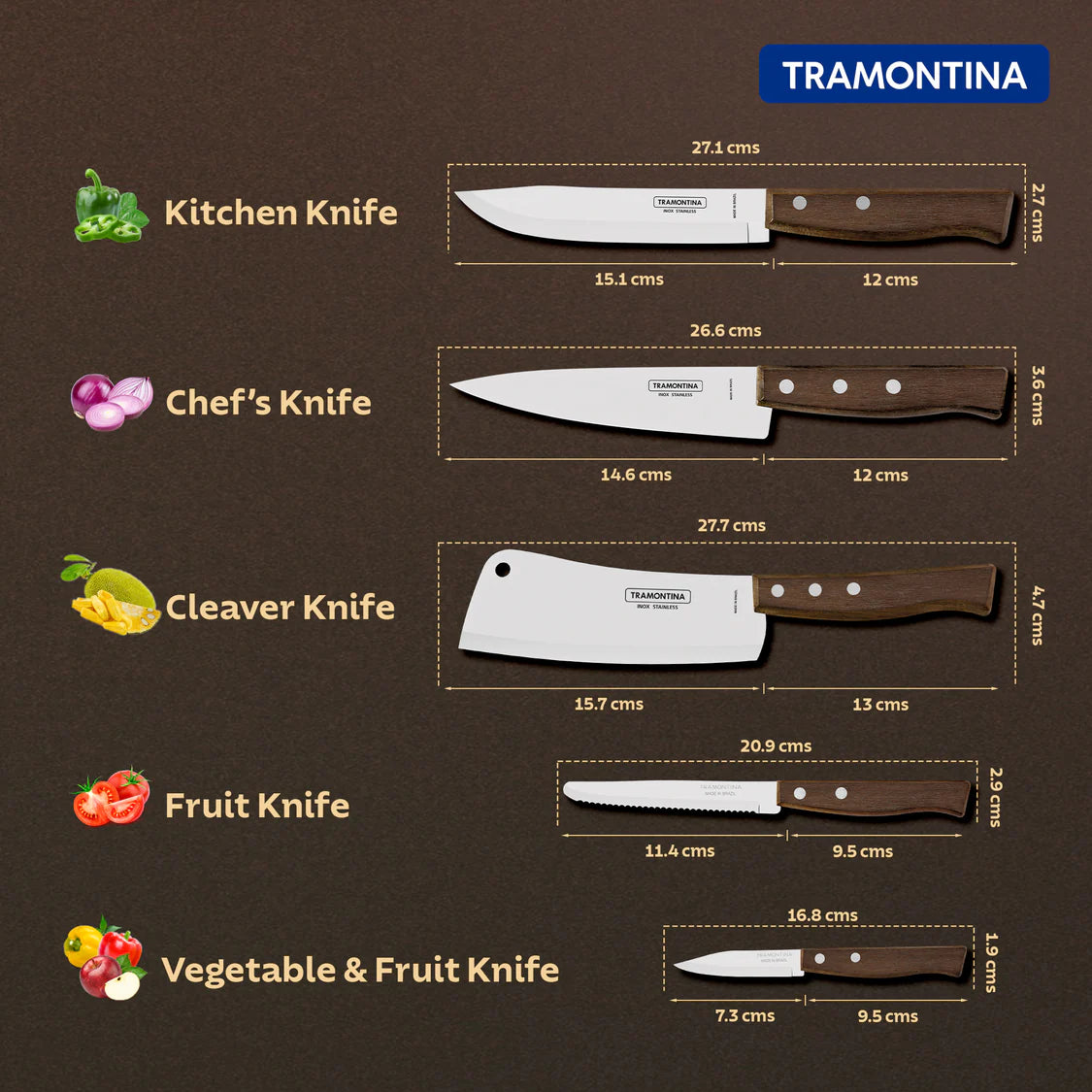 Tramontina Tradicional Veg & Fruit Knife 7cm Wooden