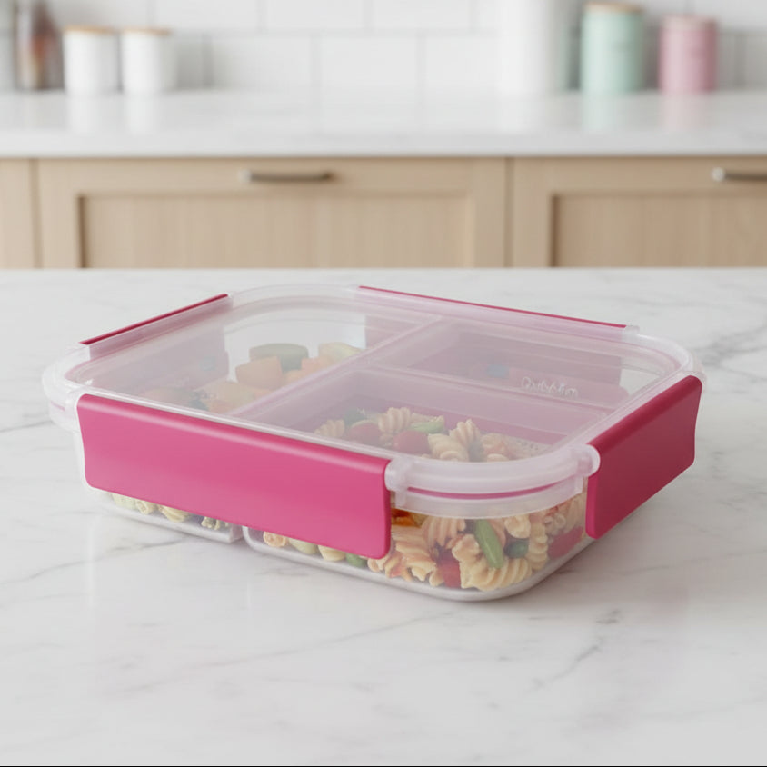 Dubblin Triple Treat 3 Partition Borosilicate Glass Lunch Box 960ml