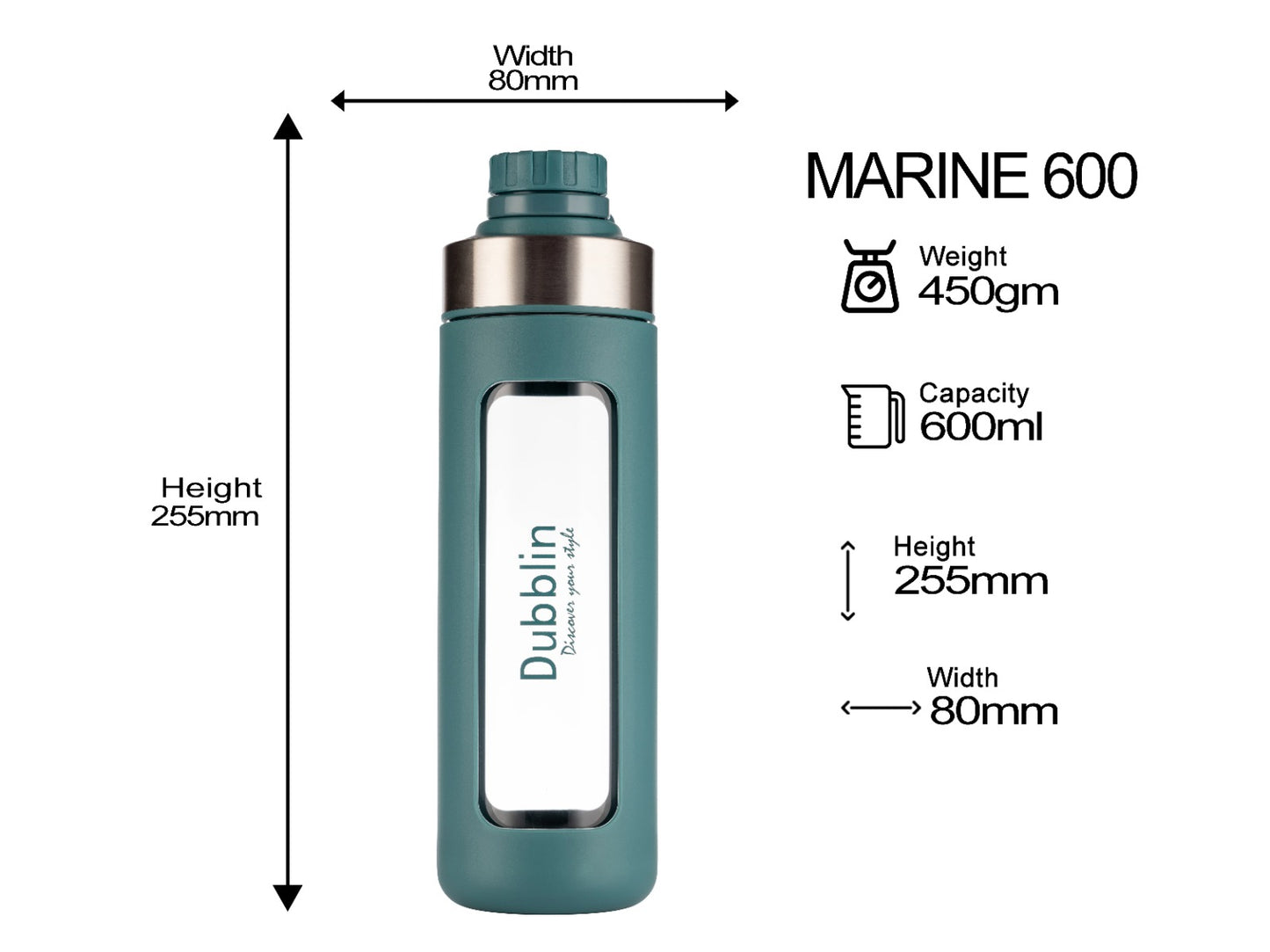 Dubblin Marine 600ml Borosilicate Glass Bottle