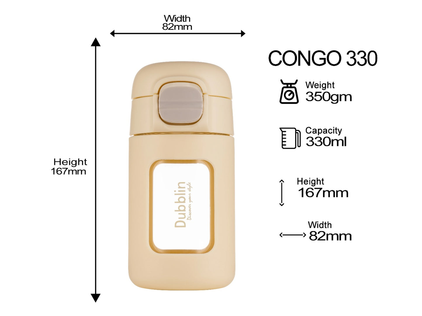 Dubblin Congo 330ml Borosilicate Glass Bottle with Straw Sipper