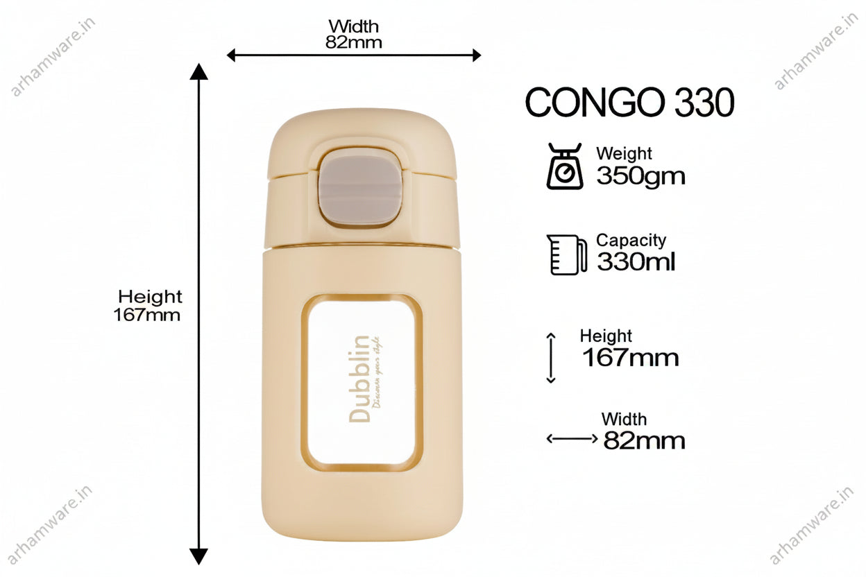 Dubblin Congo 330ml Borosilicate Glass Bottle with Straw Sipper