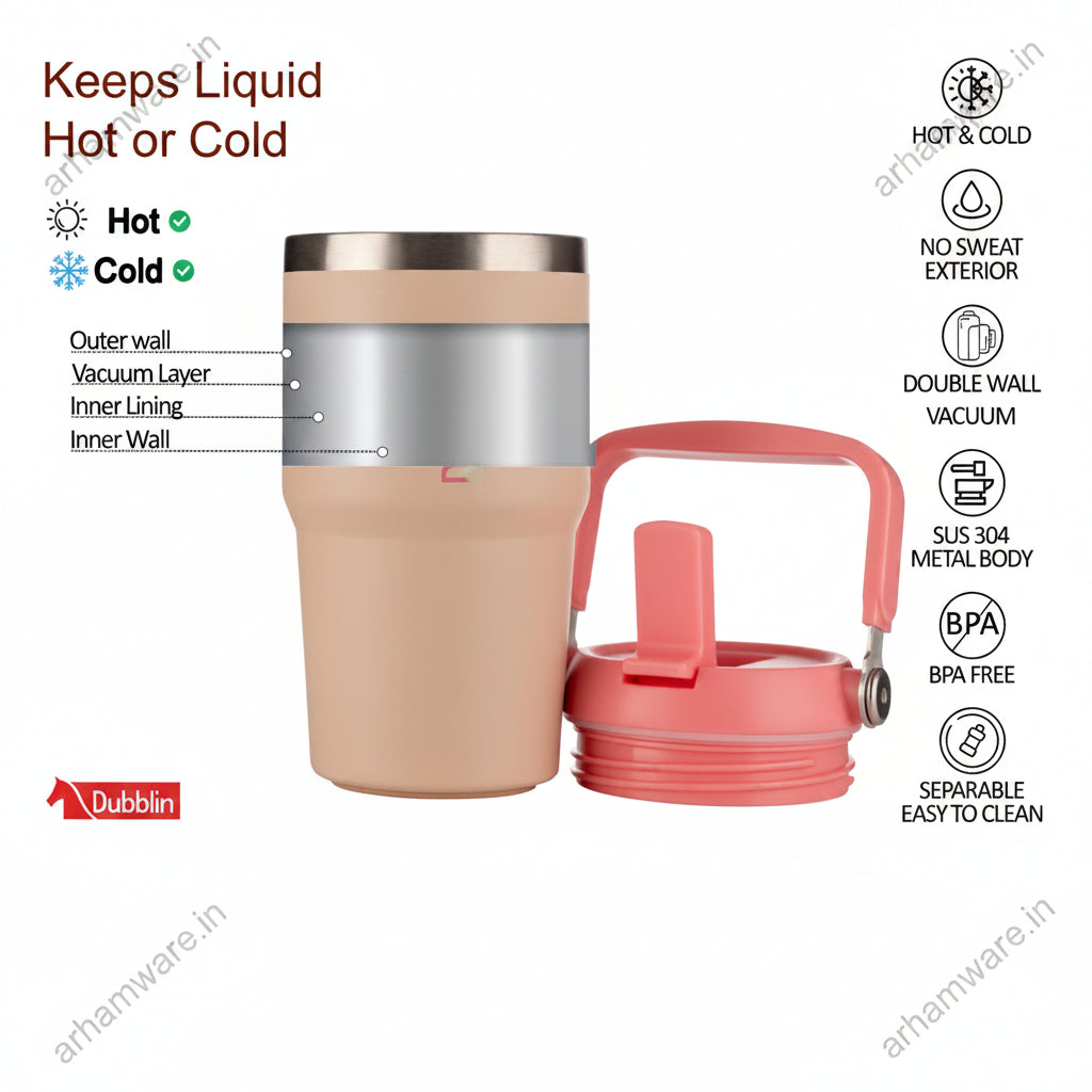 Dubblin Rage 550ml Thermal Vacuum Insulated Mug with Straw