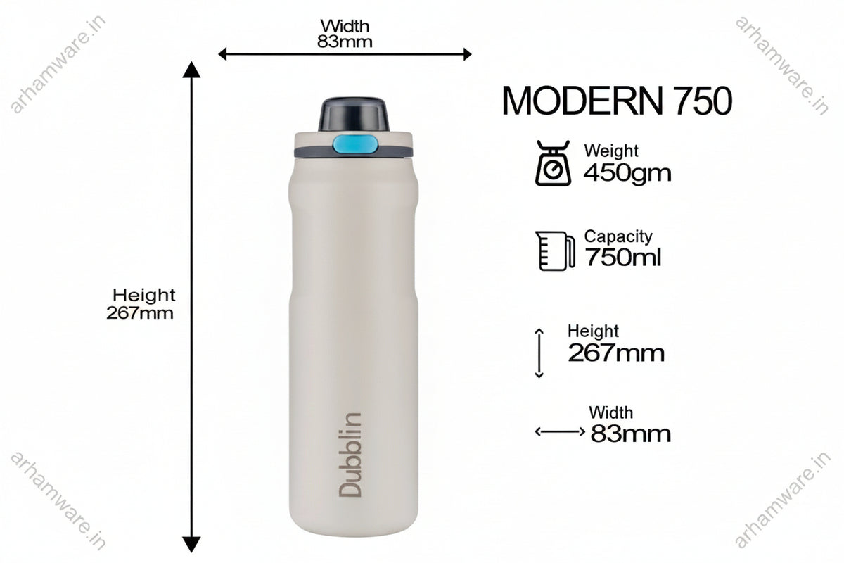 Dubblin Modern 750 Thermal Vacuum Insulated Bottle (Twin Flow: Gulper Plus Straw Sipper)