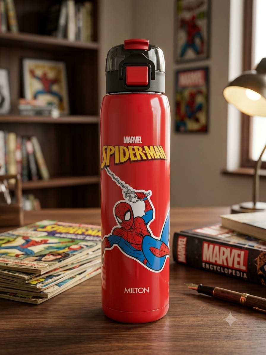 Milton Steel Web 900 Stainless Steel Bottle - Outside Plastic Inside Stainless Steel (Twin Flow: Gulper Plus Straw Sipper)