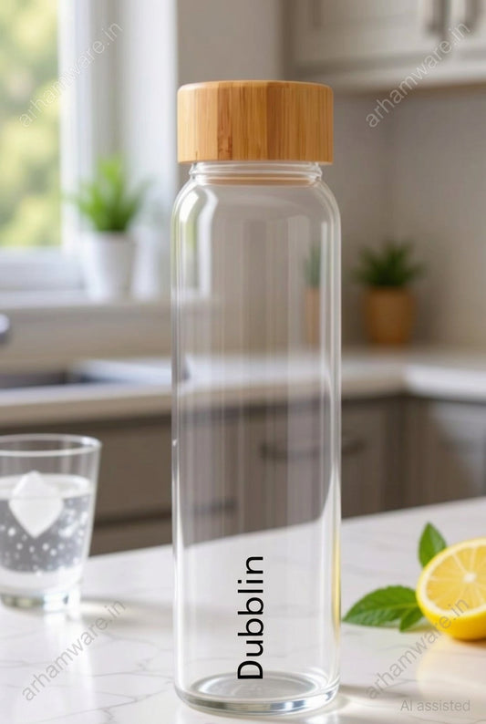 Dubblin Bamboo 400ml Borosilicate Glass Bottle with Bamboo Screw Cap