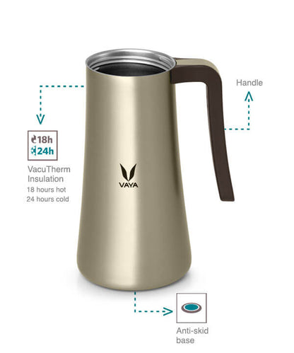 Vaya Tea Pot 900ml - with Globe Lid - Stainless Steel Thermal Vacuum Insulated Jug