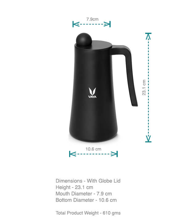 Vaya Tea Pot 900ml - with Globe Lid - Stainless Steel Thermal Vacuum Insulated Jug