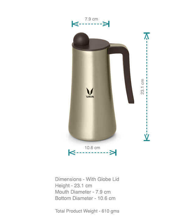 Vaya Tea Pot 900ml - with Globe Lid - Stainless Steel Thermal Vacuum Insulated Jug