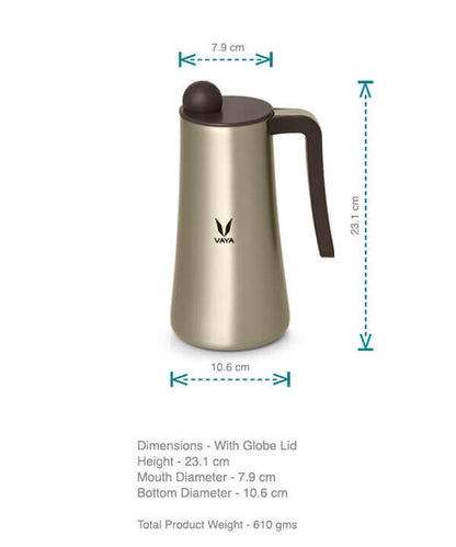 Vaya Tea Pot 900ml - with Globe Lid - Stainless Steel Thermal Vacuum Insulated Jug