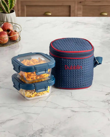 Dubblin Borosilicate Glass Lunch Box Set Of 2 With Vertical Bag