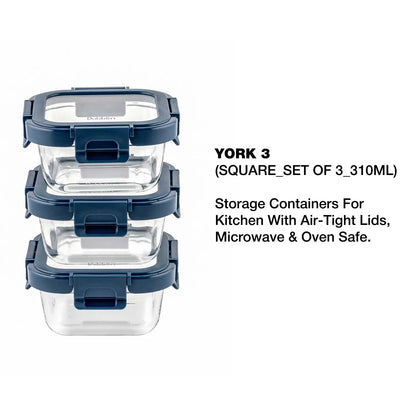Dubblin Borosilicated Glass Lunch Box Set Of 3 With Vertical Bag