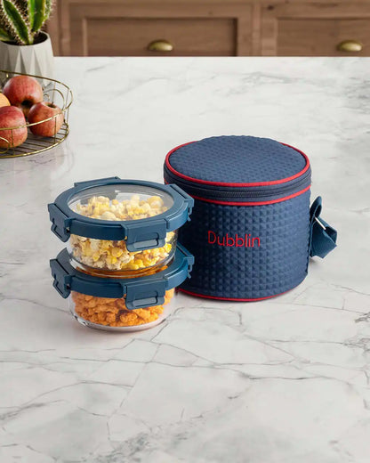 Dubblin Borosilicate Glass Lunch Box Set Of 2 With Vertical Bag