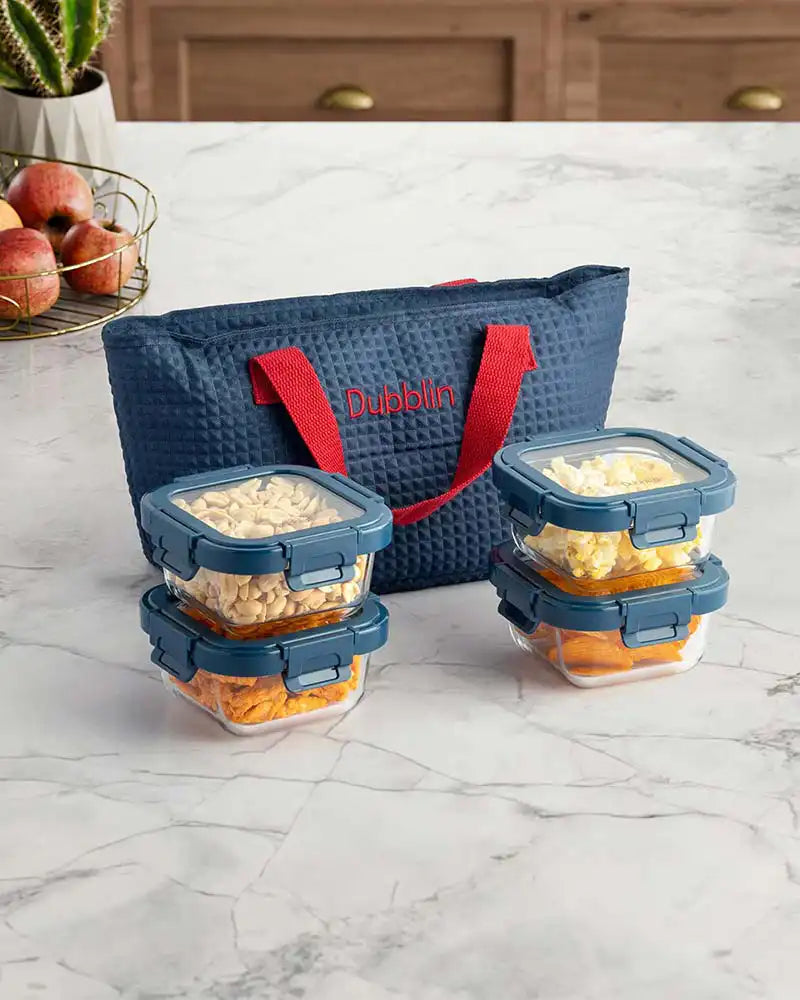 Dubblin Glass Lunch Set - 4 Containers With Glass Lid and Bag