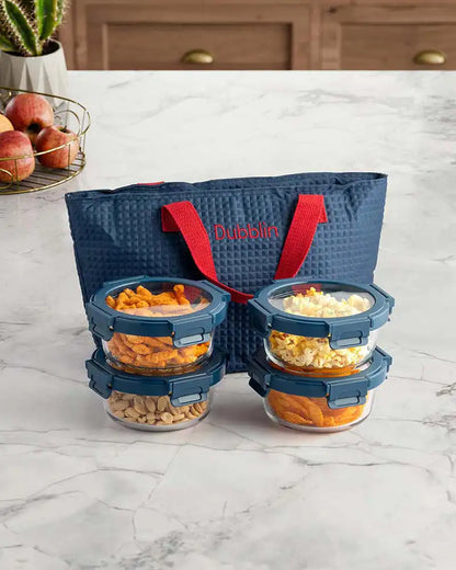 Dubblin Glass Lunch Set - 4 Containers With Glass Lid and Bag