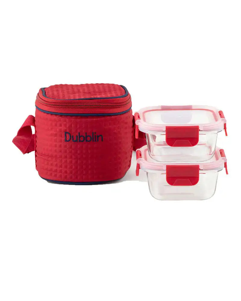 Dubblin Borosilicate Glass Lunch Box Set Of 2 With Vertical Bag