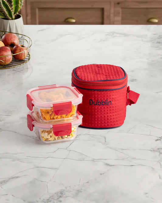 Dubblin Borosilicate Glass Lunch Box Set Of 2 With Vertical Bag