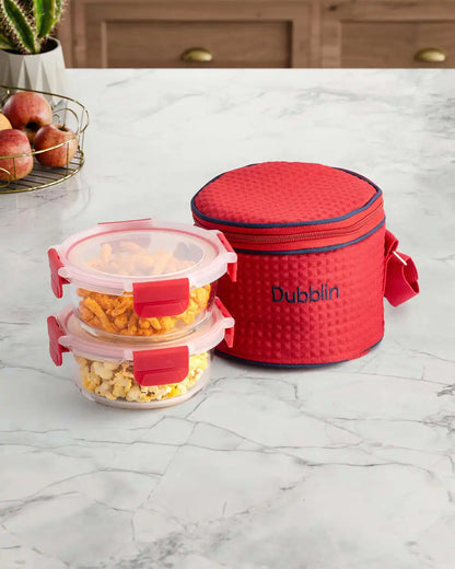 Dubblin Borosilicate Glass Lunch Box Set Of 2 With Vertical Bag