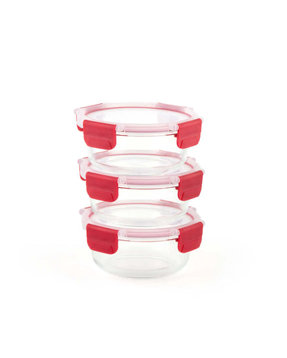 Dubblin Borosilicated Glass Lunch Box Set Of 3 With Vertical Bag