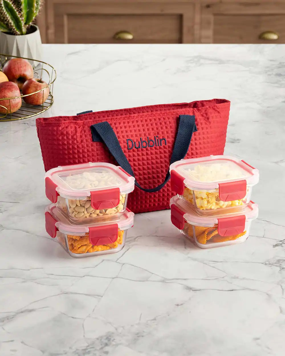 Dubblin Glass Lunch Set with 4 Glass Containers and Bag
